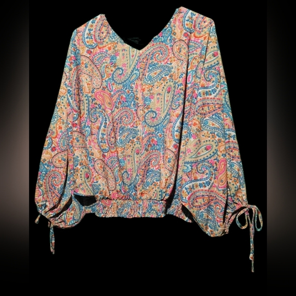 Umgee EUC Large Multicolor Paisley V-Neck Blouse No Stains No Holes - Picture 6 of 7